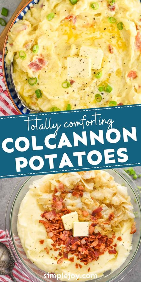 Colcannon, a delicious Irish potato recipe, is going to be your new favorite comfort food. Made with bacon and cabbage, I could make a full meal out of this amazing recipe. Irish Potatoes Recipe, Bacon And Cabbage, Colcannon Potatoes, Colcannon Recipe, Slow Cooker Corned Beef, Irish Potato, Cabbage And Potatoes, Irish Potatoes, Cabbage And Bacon