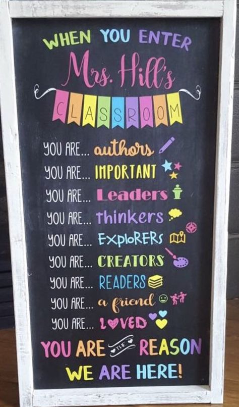 51 Best Classroom Decoration Ideas - Chaylor & Mads Classroom Decoration Ideas, Teacher Classroom Sign, Teaching Classroom Decor, Classroom Goals, Classroom Welcome, Diy Classroom Decorations, Elementary Classroom Decor, Classroom Board, Classroom Signs