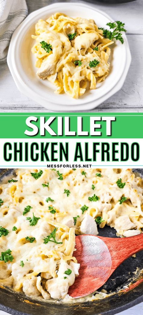 Looking for a quick, delicious dinner idea? Try our Skillet Chicken Alfredo Casserole recipe! Skillet Chicken Alfredo, Baked Chicken Alfredo Pasta, Alfredo Casserole, Chicken Alfredo Casserole, Chicken Alfredo Recipe, Easy Skillet Chicken, Chicken Alfredo Recipes, Chicken Alfredo Pasta, Hearty Casseroles