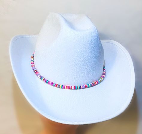 Rainbow Beaded Cowboy Hat | Etsy Beaded Cowboy Hat, Black Beret, Floppy Beach Hat, Knit Beret, Floppy Sun Hats, Beaded Hat, Striped Beanies, Tan Woman, Barbie Party