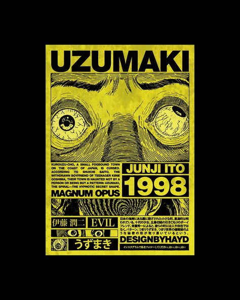 UZUMAKI 🌀 it’s been a while will you be watching UZUMAKI when the adult swim remake comes out later this year? 🫡 Uzumaki Poster Junji Ito, Junji Ito Poster, Graphic Design Book Cover, Red Architecture, Japan Graphic Design, Posters Ideas, Anime Picture Hd, Graphic Design Tutorials Learning, Graphic Design Books