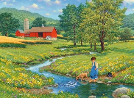 Cool Water - Desktop Nexus Wallpapers John Sloane Art, Beautiful Landscape Paintings, Farm Pictures, Americana Art, Marjolein Bastin, Farm Art, Thomas Kinkade, James Brown, American Country