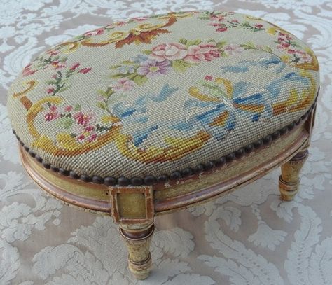 Eye For Design: March 2013 Victorian Footstool, Canvas Chair, French Louis Xvi Style, Cube Ottoman, Foot Stool, Needlepoint Pillows, Romantic Homes, Louis Xvi Style, French Decor