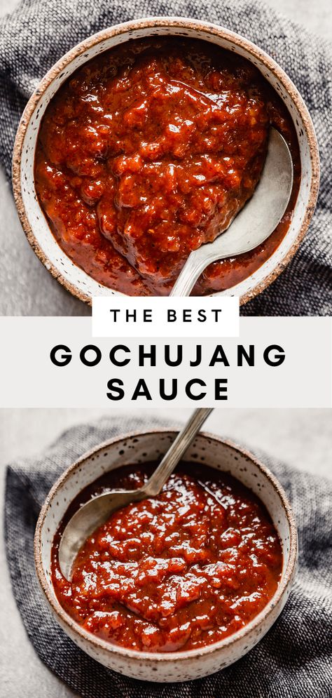 Spicy and slightly sweet, this gochujang sauce is delicious served over chicken or meatballs, as a dipping sauce for spring rolls, or as a sauce for bibimbap. This sauce is easy to make and stores well, making it a great sauce to have on hand at all times. Spicy Gochujang Sauce, Gochujang Recipe Sauces, Dipping Sauce For Meatballs, Homemade Gochujang Recipe, Gochujang Dipping Sauce, Korean Sauces, Gochujang Sauce Recipe, Sauce For Spring Rolls, Bibimbap Sauce