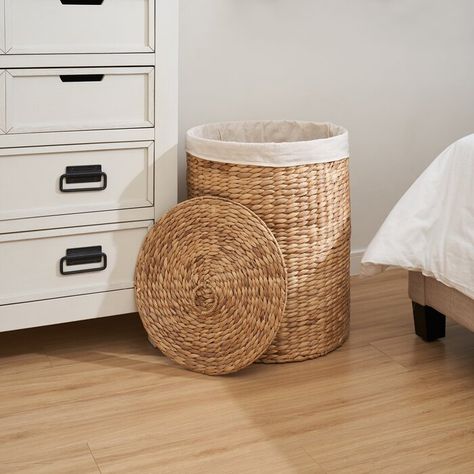 Dovecove Nova Wicker Laundry Hamper | Wayfair Woven Laundry Basket With Lid, Wicker Room Decor, Granddaughter Bedroom, Clothing Basket, Wood Hamper, Best Family Room, Bedroom Finds, Rattan Decor, Woven Hamper