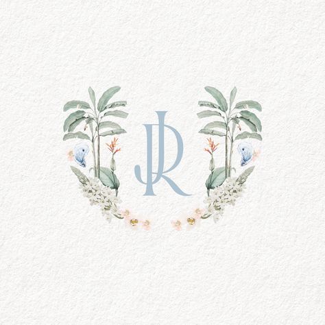 Watercolor Monogram Crest, Watercolor Wedding Crest, Crest Illustration, Wedding Crest Monogram, Beach Monogram, Calligraphy Monogram, Watercolor Crest, Watercolor Branding, Wedding Collage