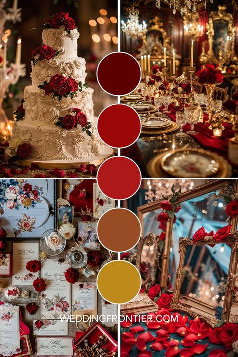 Beauty and the Beast wedding theme ideas for a magical fairytale vibe. Beauty And The Beast Wedding Theme, Beauty And The Beast Wedding, Elegant Decorations, Wedding Theme Ideas, Enchanting Wedding, Purple Wedding Theme, Enchanted Rose, Wedding Color Inspiration, Wedding Palette