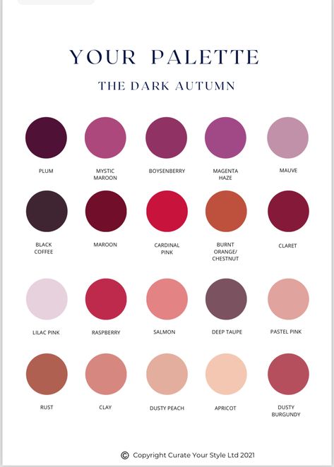 Berry Tone Outfits, Dark Autumn Color Season Outfits, Pinks For Deep Autumn, Deep Autumn Pink Palette, Pink For Autumn Palette, Dark Autumn Pink Palette, Deep Autumn Makeup Palette, Deep Autumn Color Palette Nails, Dark Autumn Purple