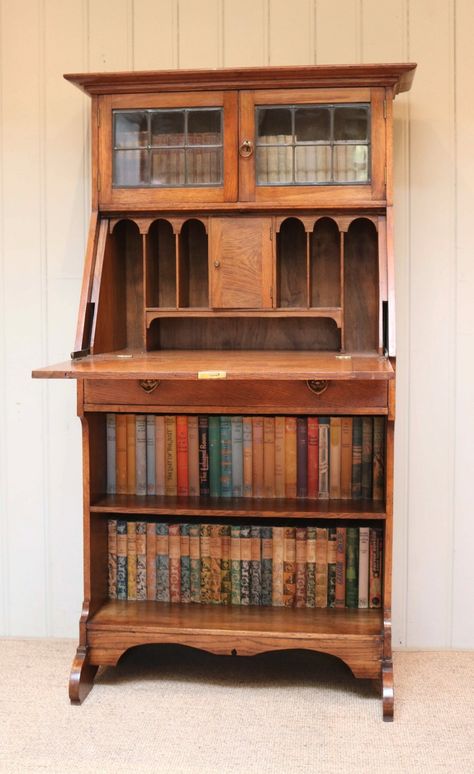 Antique Desk With Bookshelf, Arts And Crafts Bookcase, Book Shelf Antique Bookshelves, Bookshelf Antique, 1930s Bookshelf, Proportion Art, Antique Barrister Bookcase, Bureau Bookcase, Bookcase Desk