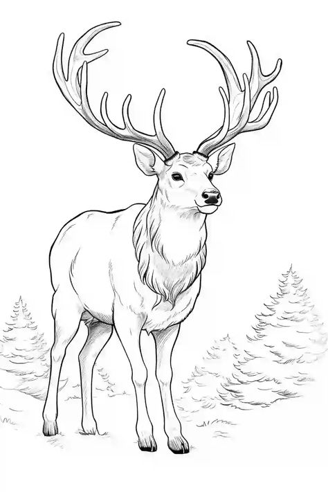 Reindeer Coloring Pages For Kids & Adults  | Storiespub Simple Reindeer Drawing, Reindeer Coloring Pages, Reindeer Drawing, Cow Paintings, Deer Coloring Pages, Chibi Coloring Pages, Deer Artwork, Deer Drawing, Fashion Coloring Book