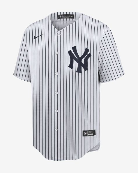 The MLB New York Yankees Jersey helps deliver a comfortable fit with its polyester material. It features team details to add authenticity to your look on game day. Shown: White Style: T770NK7-NY1 New York Yankees Jersey, Gerrit Cole, Yankees Jersey, Giancarlo Stanton, Derek Jeter, Ny Yankees, Navy Fashion, Nike Store, Baseball Jersey