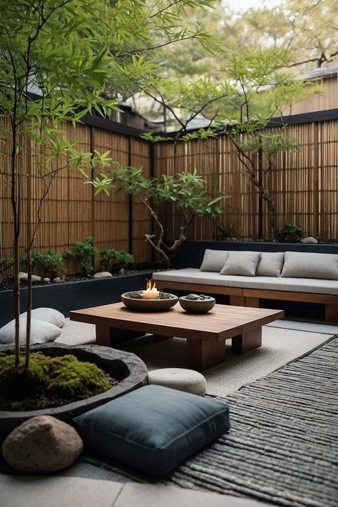 Japanese Style Balcony Garden, Japanese Patio Garden, Japanese Decking, Japanese Outdoor Decor, Japanese Porch Ideas, Japanese Inspired Backyard, Inner Garden Design, Japanese Patio Ideas, Japanese Terrace