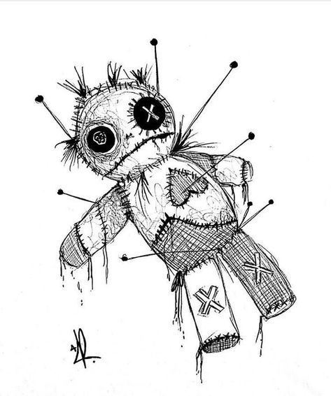 Voodoo Doll Drawing Cute, Voodoo Drawing Sketch, Creepy Voodoo Doll Drawing, Voodoo Doll Sketch Drawings, Voodoo Doll Art Drawing, Spooky Sketches Halloween, Voodoo Art Drawing, Haunted Doll Drawing, Scary Doll Drawing