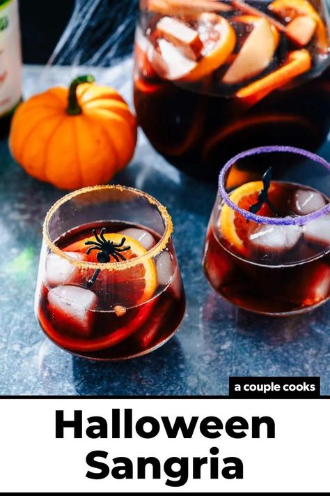 Halloween Sangria Recipes, Halloween Sangria, Fruit Sangria, A Couple Cooks, Sweet Red Wines, Halloween Drink, Drink Garnishing, Sangria Recipe, Couple Cooking