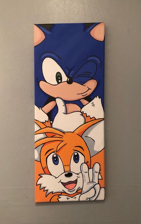 Cartoon For Wall Painting, Ideas For Long Canvas, Sonic The Hedgehog Painting, Sonic Canvas Painting, Paintings On Long Canvas, Long Canvas Ideas, Painting Ideas On Long Canvas, Painting Long Canvas, Long Canvas Art