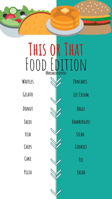 Food Edition This or That Template for Instagram or Facebook Story created by @BrewedTea4You Instagram Games Story, Fun Conversation Topics, Question Game For Friends, Facebook Group Games, Food School, Sleepover Party Games, Facebook Story, Interactive Facebook Posts, Story Questions