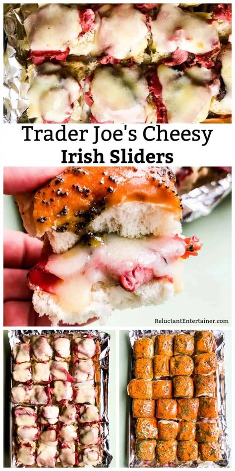 Trader Joe's Cheesy Irish Sliders #irishsliders #sliders #pastramisliders Irish Sliders St Patrick's Day, St Patrick’s Day Potluck Recipes, Irish Sliders, St Patricks Day Recipes, Irish Appetizers, Irish Recipes Appetizers, Scrumdiddlyumptious Recipes, St Patrick's Day Appetizers, St Patricks Food