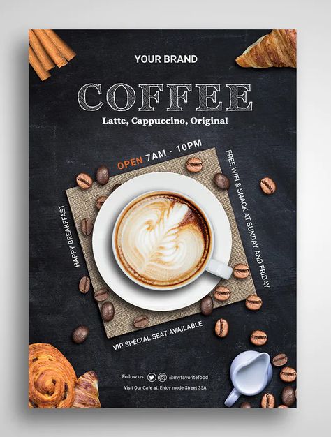 Coffee Shop Flyer Design Template Coffee Ads Design, Cafe Advertising, Coffee Shop Flyer, Coffee Flyer, Coffee Template, Coffee Magazine, Kartu Tarot, Coffee Poster Design, Coffee Advertising