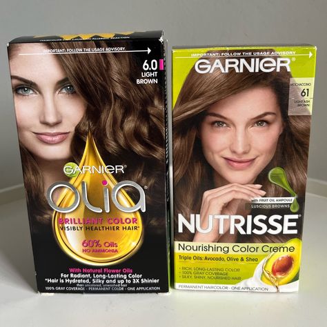 Lot Of 2 Nib Garnier Permanent Hair Color Garnier Olia 6.0 Light Brown Garnier Nutrisse 61 Light Ash Brown Garnier Olia, Light Ash Brown, Gray Coverage, Ash Brown, Permanent Hair Color, Flower Oil, Nourishing Hair, Brilliant Colors, Healthy Hair