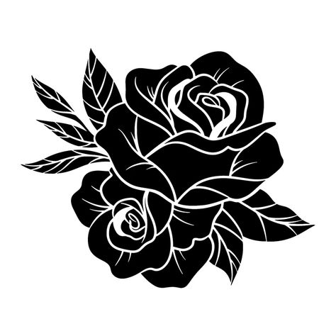 Rose Flower Frame, Rosé Cartoon, Rose Silhouette, Rose Outline, Rose Stencil, Black Rose Flower, Flower Bundle, Glue Art, Traditional Roses