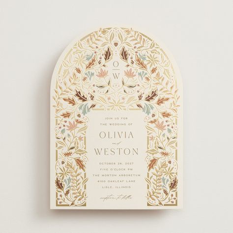 Autumnal Arch Foil-Pressed Wedding Invitations by Erin German | Minted Lisle Illinois, Morton Arboretum, Foil Stamped Wedding Invitations, Foil Pressed Wedding Invitations, Arch, Wedding Invitations