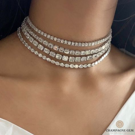 Perls Jewellery, Real Diamond Necklace, Women Choker Necklace, Choker Necklace Designs, Expensive Jewelry Luxury, Diamond Necklace Designs, Colour Stone, Luxe Jewelry, Tennis Chain