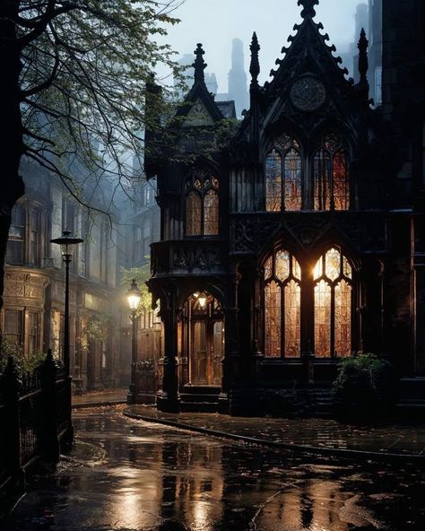 Eerie, Elegant & Mysterious | Night full of mystery | Facebook Wattpad Background, Bedroom Inspirations Minimalist, Creepy Houses, Dark Home, Fantasy Places, Beautiful Dark Art, Medieval Town, Gothic Architecture, Gothic House