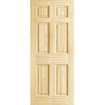 6-panel door Interior Slab, Solid Pine (36x80) 6 Panel Door, Colonial Style Interior, Sliding Mirror Closet Doors, Pintu Interior, Pine Interior Doors, Pine Interior, Wood French Doors, Log Home Interiors, Glass French Doors