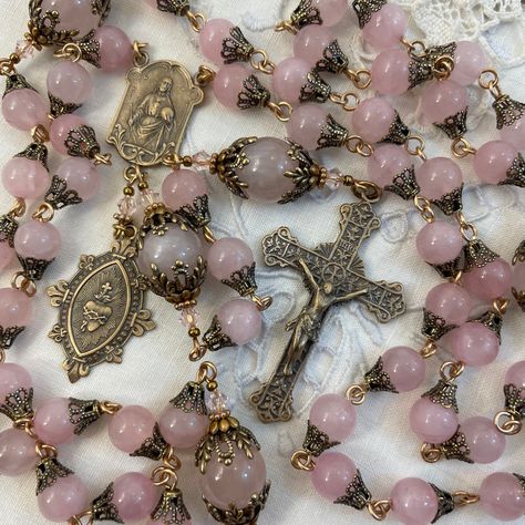 Chaplet Rosary, French Rose, Rose Quartz Beads, Sacred Heart, Pink Girl, Rosary, Rose Quartz, Unique Style, Beads