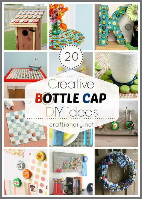 Lots of ideas for bottle cap projects all in one place 20 Creative Bottle Cap Ideas (Recycle Crafts) Cap Diy Ideas, Bottle Cap Ideas, Bottle Cap Diy, Bottlecap Crafts, Bottle Top Crafts, Reuse Crafts, Butterfly Feeder, Bottle Cap Projects, Cap Craft