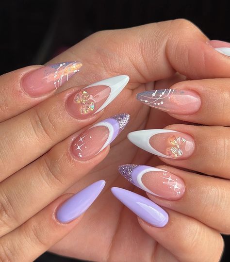 Purple And White Nails, Disney Acrylic Nails, Cute Spring Nails, Colorful Nails, Simple Acrylic Nails, Almond Acrylic Nails, Nail Designs Spring, Best Acrylic Nails, Purple Nails