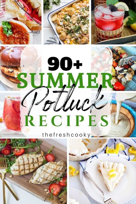 Summer Picnics and Potlucks are my favorite! I'm sharing 90 of my favorite Summer Potluck Recipes for your next summer gathering! From cocktails, mocktails, dips, appetizers, grilled recipes, side dishes and of course desserts! I've got you covered with all sorts of delicious tried and true potluck recipes! Most are make-ahead, many are Vegan, low carb, and Keto, but all are delicious! On thefreshcooky.com #grilling #summer #potluckrecipes #nobake #healthyrecipes Spicy Crackers Recipe, Summer Grilled Chicken, Summer Potluck Dishes, Potluck Meals, Grilled Salmon Kabobs, Summer Potluck Recipes, Recipes Side Dishes, Dips Appetizers, Grilled Recipes