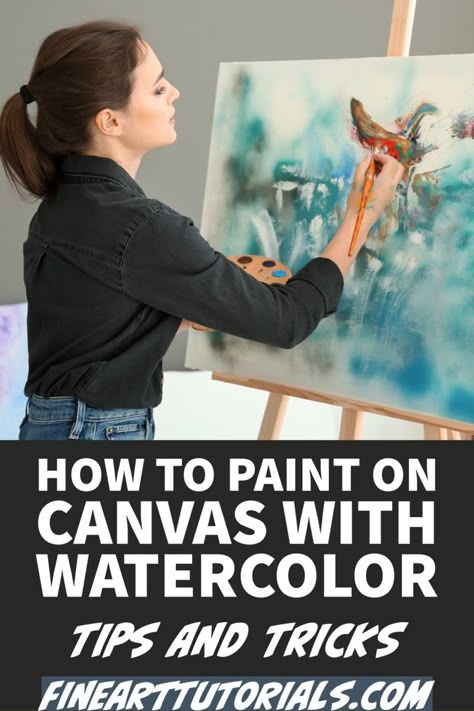 Discover tips and tricks for painting on canvas with watercolors. Find the right canvas and learn what kind of effects you can create. #watercolor #watercolourpainting #watercoloroncanvas #watercolorsketch #watercolortutorial Watercolour On Canvas How To, Watercolors On Canvas, Large Canvas Watercolor Painting, How To Paint Watercolor On Canvas, Watercolor On Canvas Tutorials, Display Watercolor Paintings, How To Watercolor On Canvas, Watercolor On Canvas Ideas, Acrylic And Watercolor Painting