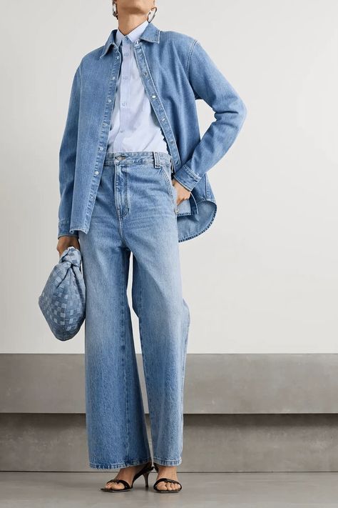 Denim Shirt Outfit Ideas, Shirt Outfit Ideas, Denim Shirt Outfit, Sunday Clothes, Jumpsuit Denim, Camisa Jeans, All Jeans, Double Denim, Shirt Female