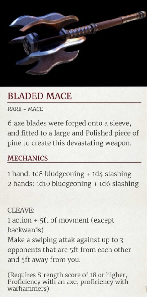 Dungeons & Dragons/ item weapon Dnd 5e Magic Mace, Dnd 5, Dnd Stats, Beer Brewing Equipment, Dnd Homebrew, Dnd Items, Dnd Campaign, Magical Items, Dnd Classes