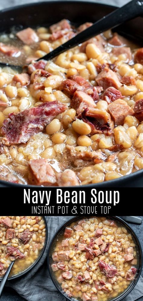 Ham And Navy Beans Instant Pot, Instapot Navy Beans And Ham, Navy Beans Instant Pot, Ham And Navy Beans, Ham Beans, Dinner Ham, Beans And Ham, Bean Soups, Navy Bean Soup