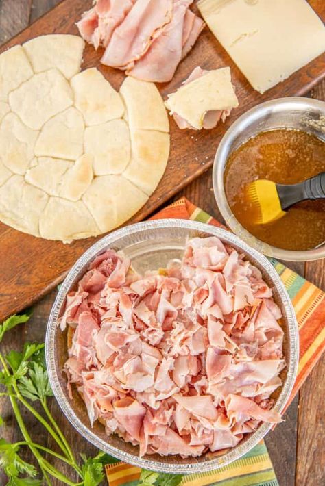 Brown Sugar Ham Rolls - Plain Chicken Sister Schubert Rolls Recipe, Ziti Crockpot, Sister Schubert Rolls, Baked Ziti Crockpot, Crock Pot Ziti, Ham Appetizers, Sister Schubert, Mustard Butter, Ham Roll Ups