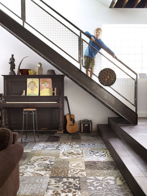 Piano Under Stairs, Piano Nook, Self Portraits, Bedroom Bed Design, Under Stairs, Stairs Design, Floor Tiles, Bedroom Bed, Bed Design