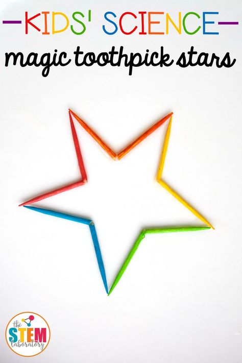 Awesome kids' science project! Make a magic toothpick star. Great science experiment for preschool, kindergarten or first grade. Science Activity For Preschool, Toothpick Star, Science Crafts For Kids, Vetenskapliga Experiment, Kitchen Science Experiments, Capillary Action, Star Science, Science Experiments For Preschoolers, Science Crafts