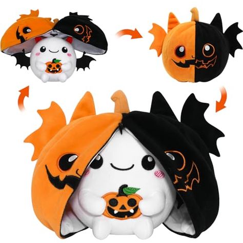 CAIYUEGG Halloween Stuffed Animal Reversible Pumpkin Plush,Bat Ghost Transformed Pumpkin Plush Zipper,Halloween Bat Ghost Stuffed Animal Cute Pumpkin Plushie Birthday Gift for Boys Girls Kids Kawaii Stuffed Animals, Ghost Plush, Pumpkin Plush, Cute Plushies, Birthday Gift For Boys, Halloween Plush, Hug Pillow, Christmas Birthday Party, Animal Cute