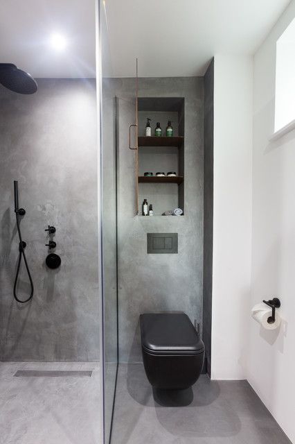 Polished concrete bathroom - Wapping, London E15 - Industrial - Bathroom - London - by Cemlux | Houzz IE Concrete Tile Bathroom, Open Plan Bedroom And Bathroom, Polished Concrete Bathroom, Bathroom Rendering, Bathroom Concrete Floor, Concrete Bathroom Design, Industrial House Exterior, Professional Bathroom, Concrete Shower