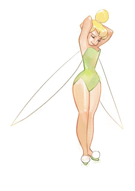 I like how her body shape is natural. I mean, every body shape is normal but Disney actually gave us a character that has a curvy side. I love tink cause my body is like that and I'm proud! Thxs tink! Thxs Disney! :3 Tinkerbell 3, Image Girly, Tinkerbell Disney, Peter Pan And Tinkerbell, Disney Fairies, Art Disney, Tableau Art, Pinturas Disney, Poses References