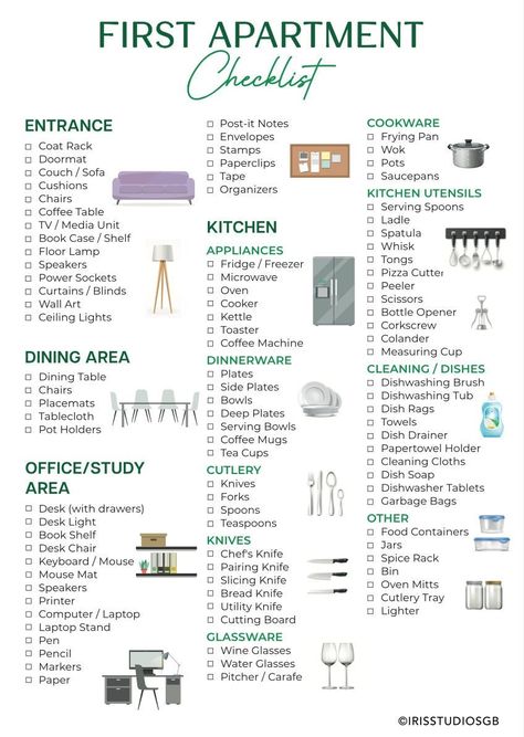 First Apartment Checklist | New Home Checklist | New Home Essentials Checklist | Instant Download | PDF Home List Checklist, Furniture Checklist New Home, New Home List To Buy, Ikea First Apartment, Maintenance Tips For Apartments, First Appartement List, My First House Checklist, Moving In Checklist New Home, Moving Home Checklist Uk