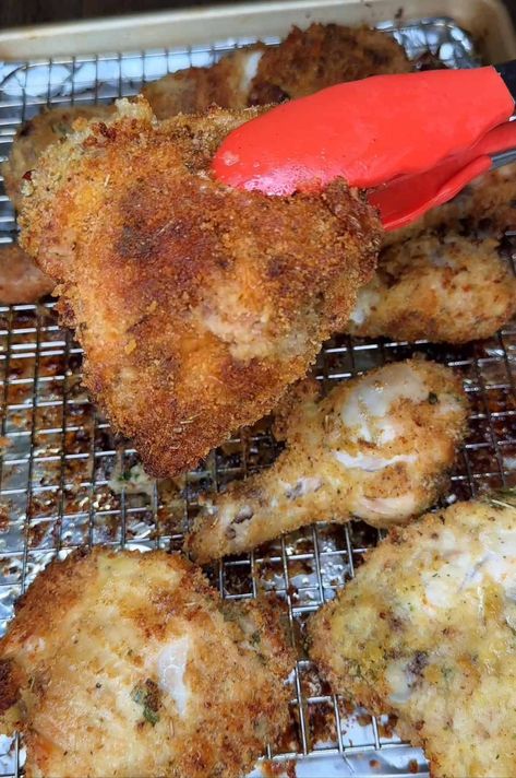 Italian BFC (Baked Fried Chicken) Italian Fried Chicken, Deep Fry Chicken, Chicken Legs And Thighs, Breaded Chicken Thighs, Italian Fries, Baked Fried Chicken, Oven Fried Chicken, Turkey Dishes, Breaded Chicken