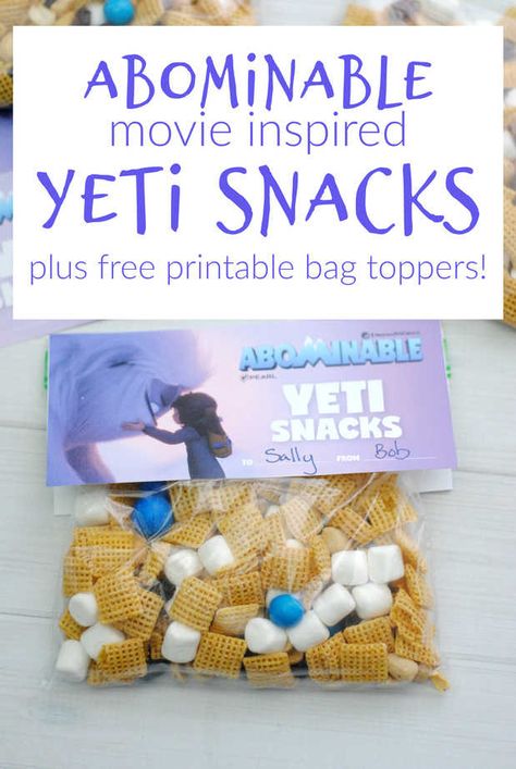 You're going to love making these Yeti snacks - and even gifting some to friends with the downloadable bag toppers! This yummy Everest the Yeti snacks are inspired by the Abominable movie!  #AbominableMovie Yeti In My Spaghetti Game, Yeti Party Ideas, Yeti Birthday Party, Library Snacks, Yeti Spaghetti, Abominable Movie, Yeti Party, Ecse Classroom, Bigfoot Birthday