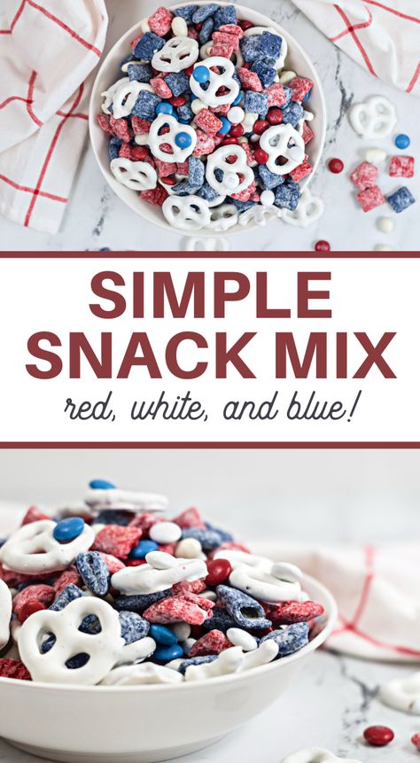 Red White And Blue Snacks, Fall Chex Mix Recipes, Patriotic Snacks, Blue Recipes, Ted White, Snack Mix Recipe, Yogurt Covered Raisins, Blue Snacks, Yogurt Covered Pretzels