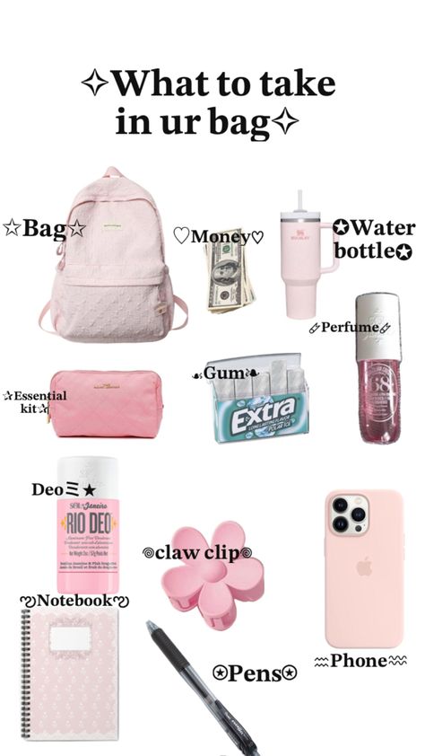 School Goals, School Bag Essentials, Preppy Pink, Essential Bag, I School, School Bag, Coming Soon, Back To School, Travel