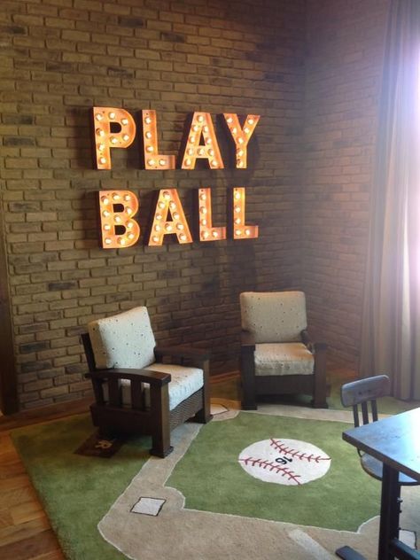 Baseball Rug, Boys Baseball Bedroom, Baseball Bedroom Decor, Baseball Themed Bedroom, Neutral Playroom, Fun Playroom, Fun Bedroom, Baseball Bedroom, Ball Room