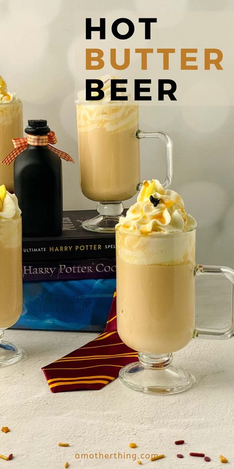 Butter Beer Non Alcoholic, Hot Butterbeer Recipe Harry Potter, Hot Butterbeer Recipe Alcoholic, Boozy Butterbeer Recipe, Butterbeer Recipe Hot, How To Make Butterbeer Harry Potter, Hot Christmas Drinks Nonalcoholic, Butterbeer Milkshake, Hot Butter Beer Recipe