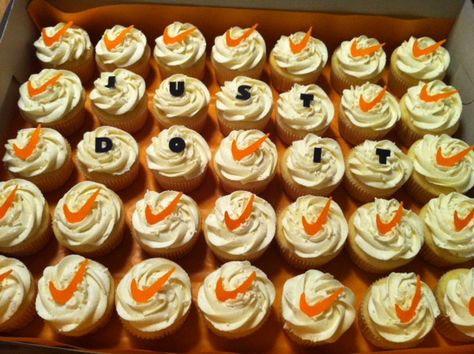 Nike swoosh cupcakes! Just Do It Nike Cupcakes Cake Ideas, Nike Cupcakes, Graduation Deserts, Nike Birthday, Random Baby, Baby Birthday Cakes, 12th Birthday, 11th Birthday, Grooms Cake